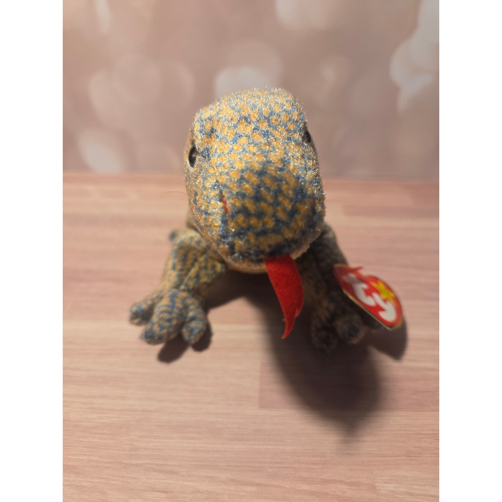 Vintage Ty Beanie Baby Scaly the Lizard 1999 Orange Blue Speckled Plush Toy 4263
